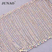 JUNAO 45cm szycia dekoracyjne kryształki górskie Fringe łańcuch szklane kamienie Tassel metalowe wykończenia kryształ aplikacja Strass taśmy do sukni DIY
