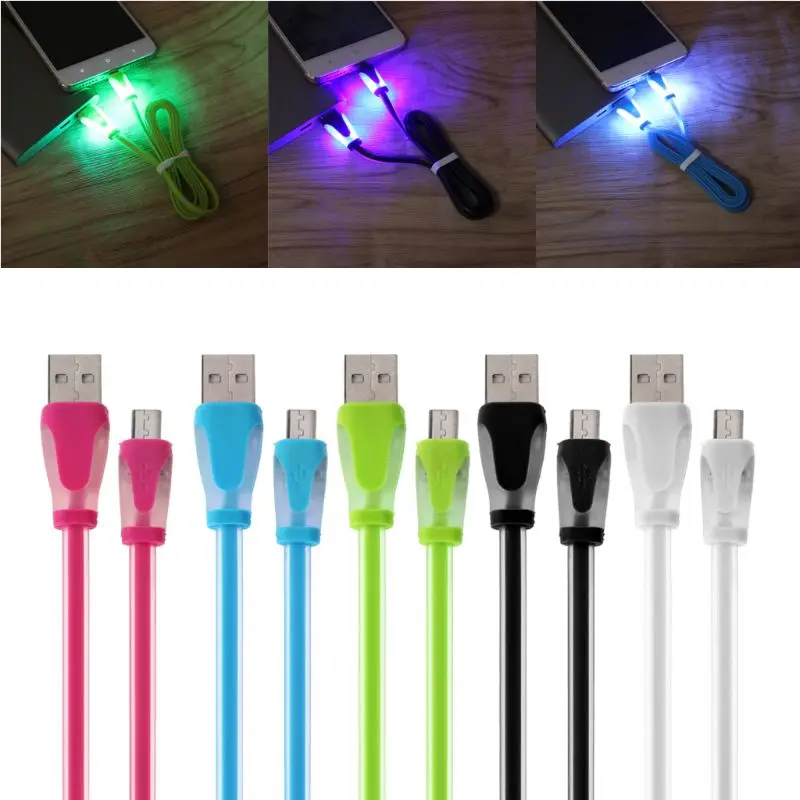 Светодиодный светящийся Micro USB Высокоскоростной плоский кабель для
