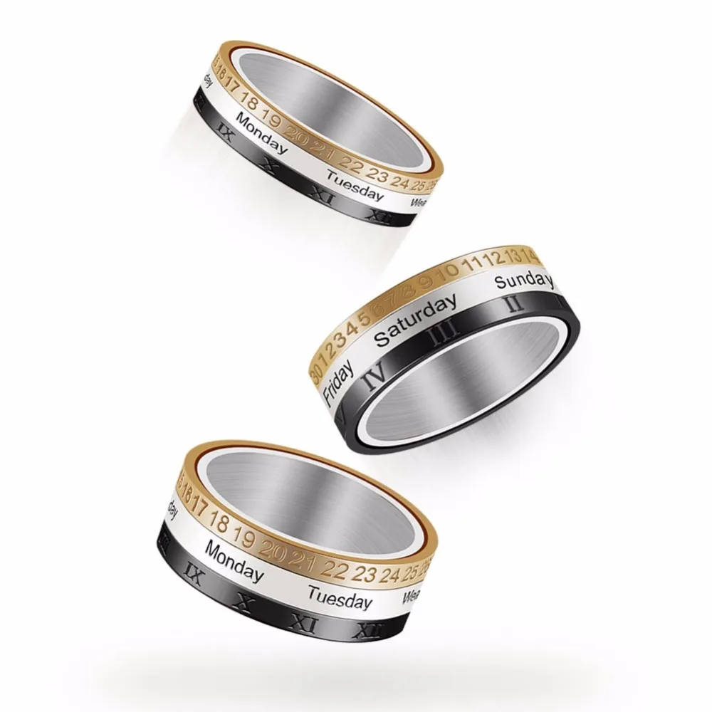 

Creative Calendar Ring Personality Three Color Rotatable Ring Stainless Steel Couple Ring Birthday Gift For Men Women Lovers