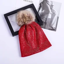 Модные черно-белые шапки с помпоном из искусственного меха, лыжная шапка для женщин, зимние вязаные теплые шапки для женщин Skullies Beanies Bones