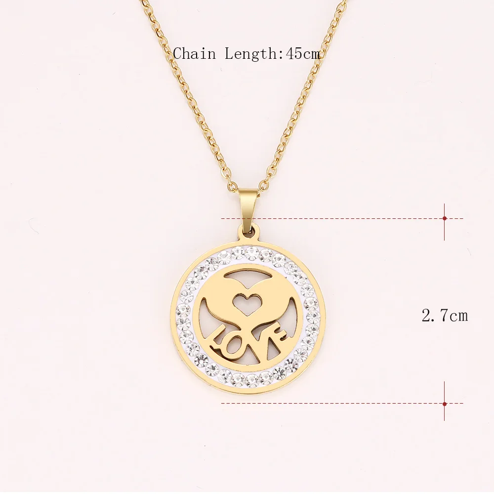 Cacana Stainless Steel Crystal Round Pendants Necklace Women Jewelry Heart Love Trendy Necklaces Donot Fade Valentine's Day Gift (3)