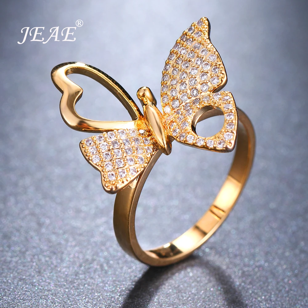

JEAE 925 Sterling Silver Luxury Party Crystal Butterfly Rings for Women Fashion Crystal zircon Wedding Jewelry Accessories Gift
