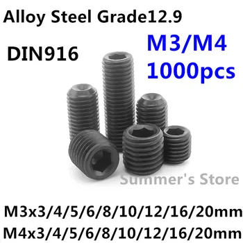 

1000pcs/lot DIN916 M3/M4 Hex Socket Set Screw M3*3/4/5/6/8/10/12/16/20mm Grub Screw M4*3/4/5/6/8/10/12/16/20mm black screw bolt
