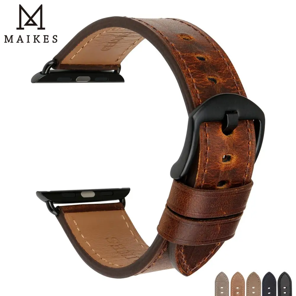 Ремешок сменный MAIKES из натуральной коровьей кожи для Apple Watch Band 44 мм 40 42 38 Series 6 5 4 3 2