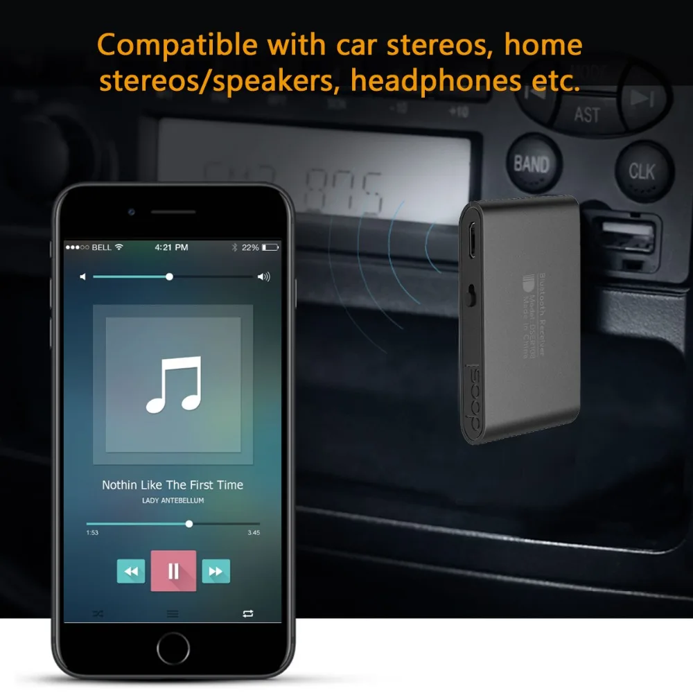 Bluetooth приемник 4,1, Doosl Bluetooth 4,1 портативный беспроводной музыкальный приемник аудио адаптер для аудио стерео динамик и автомобильный комплект