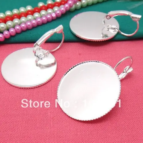 Bulk Silver Ear Hook Earrings Findings With 25mm Round Pad Base