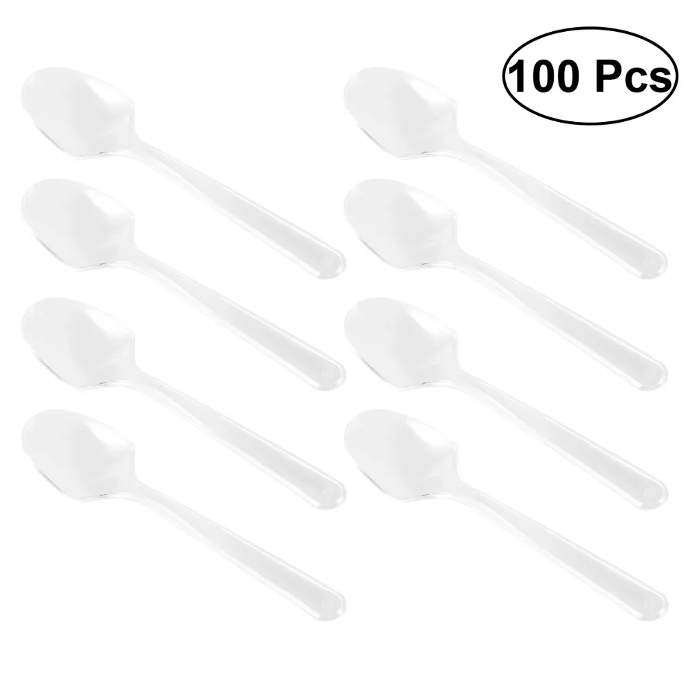 

100pcs Mini Transparent Plastic Spoons Disposable Flatware Spoons for Jelly Ice Cream Dessert Appetizer