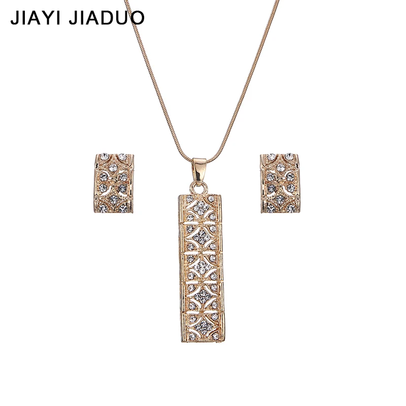 

jiayijiaduo gold-color jewelry set pendant earrings necklace set for women Sanskrit rectangular crystal wedding gifts