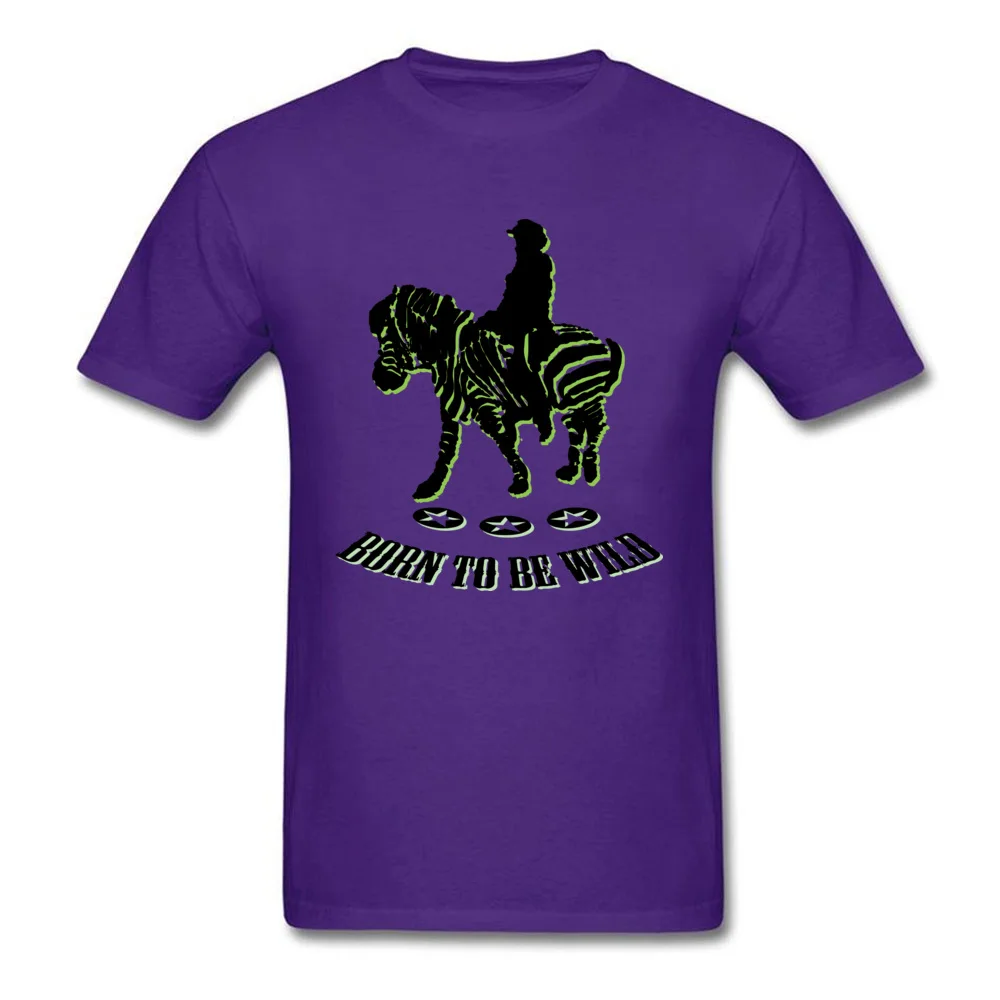 riding zebra Cotton Fabric Tops Shirts for Men Slim Fit T Shirts Crazy Plain Crewneck Tops Tees Short Sleeve Wholesale riding zebra purple