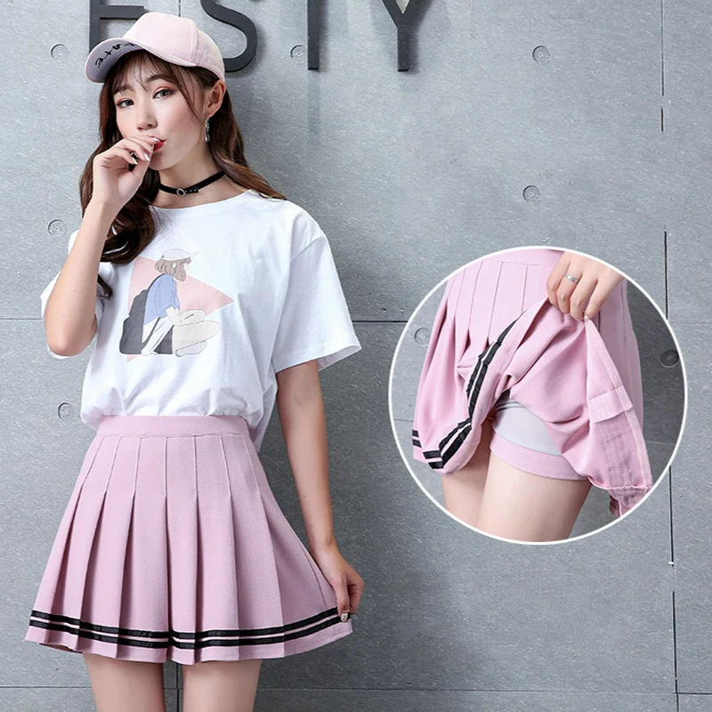 Girls new tennis skirt fashion mini pleated dance skirt student baseball skirt uniform striped tennis skirt high waist spor