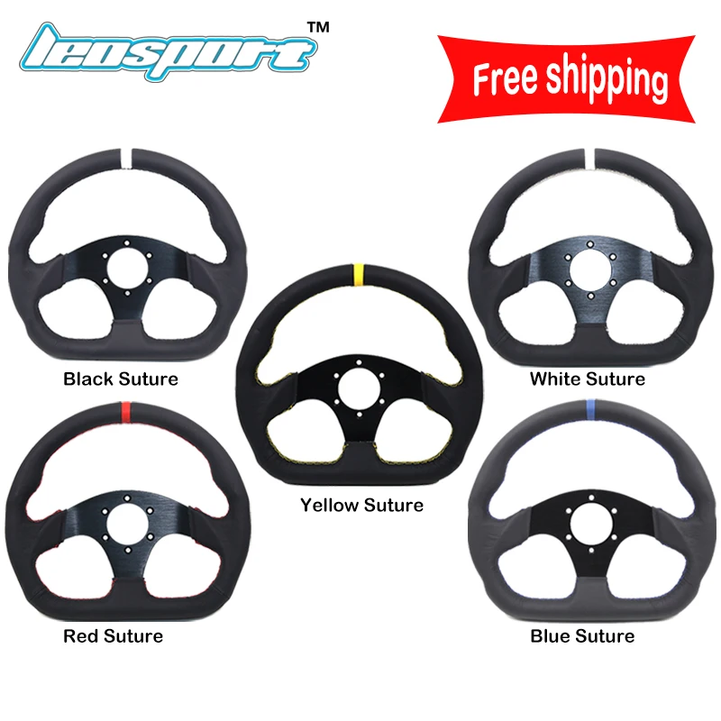 

Free shipping 13"(330mm) For Racing Steering Wheel Leather Steering Wheel Flat Racing game Steering Wheel With horn button