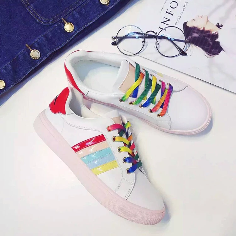 white shoes with colourful lace