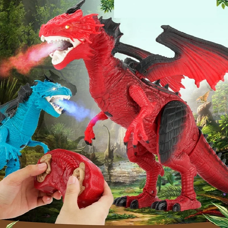 Red Remote Control Dinosaur Figures RC Walking Dinosaur Looking Large Size with Roaring Spraying Light Up Eyes Dragon Toy Gifts for Kids Boys Girls 