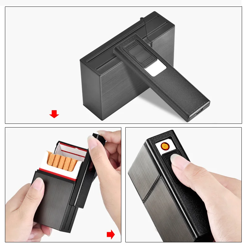 USB аккумуляторная коробка для сигарет портативная с зажигалками ветрозащитная