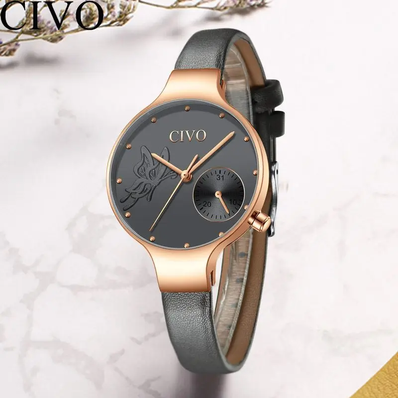 

CIVO Fashion Casual Ladies Watches Luxury Brand Women Leather Strap Waterproof Quartz Watches Girlfriend Clock Bayan Kol Saati