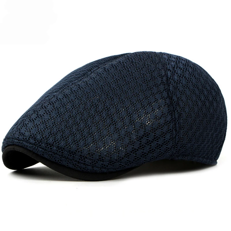 HT1377 Korea Style Summer Sun Cap Hats Plain Solid Black White Grey Ivy Cabbie Flat Caps Breathable Mesh Men Women Beret Caps mens red beret