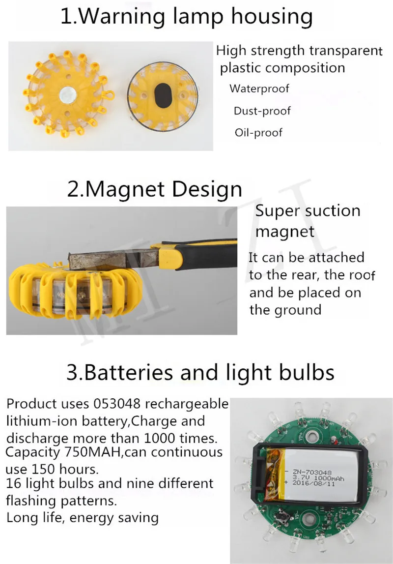 Автомобильная вспышка авариПредупреждение 16 Светодиодный светильник заряжаемый с магнитной красно-голубой Желтый Янтарный 3 цвета стробоскоп полицейский светильник