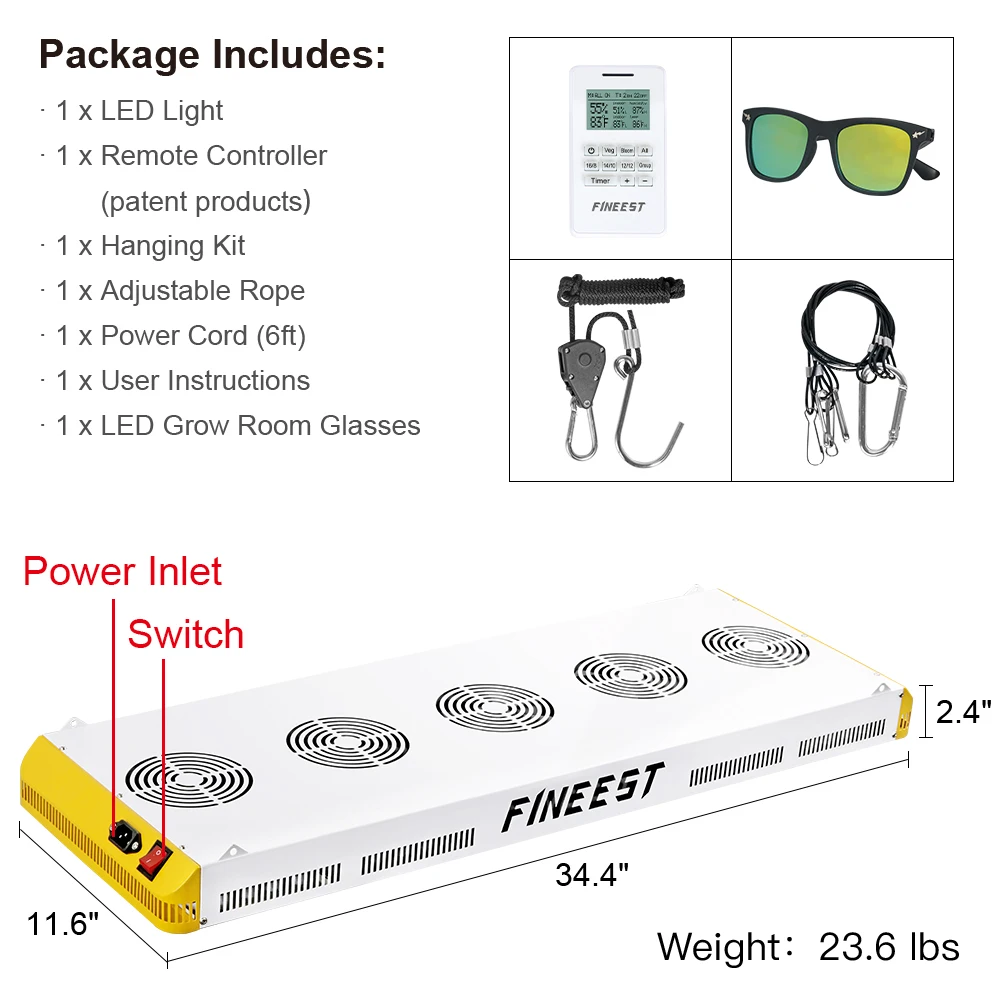 FINEEST светодиодный светильник для выращивания, полный спектр, 1000 Вт/1500 Вт/2000 Вт/3000 Вт, отражатель с пультом дистанционного управления, светодиодный чип для комнатных растений, таймер veg bloom