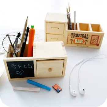 

1pcs magic card culture multifunctional wooden pen holder with drawer stationery wooden pen barrel office desktop storage box