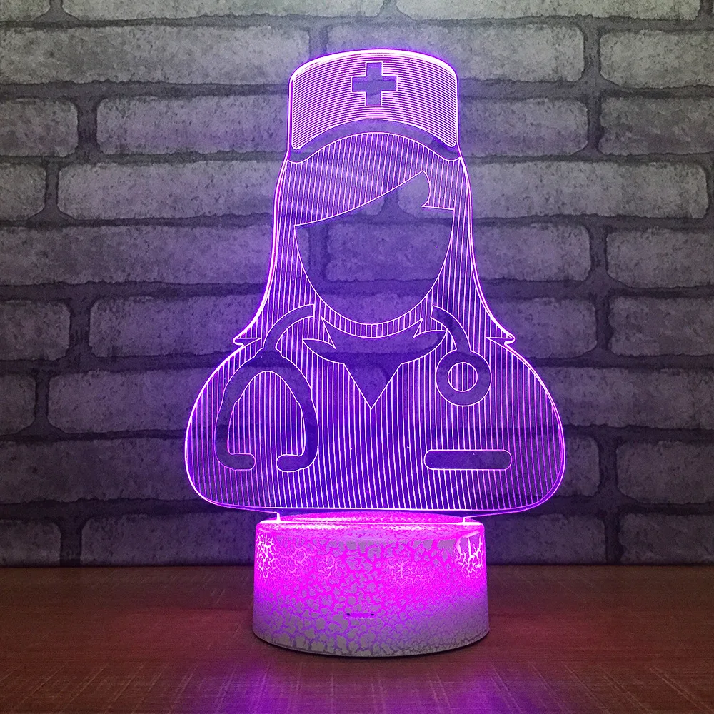 3D мультфильм медсестра LED RGB Ночник светильник 7 цветов Изменение Настольный
