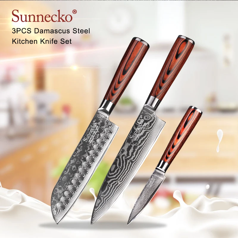 SUNNECKO Премиум нож Santoku шеф повара дамасский японский VG10 стальные лезвия Ножи Pakka