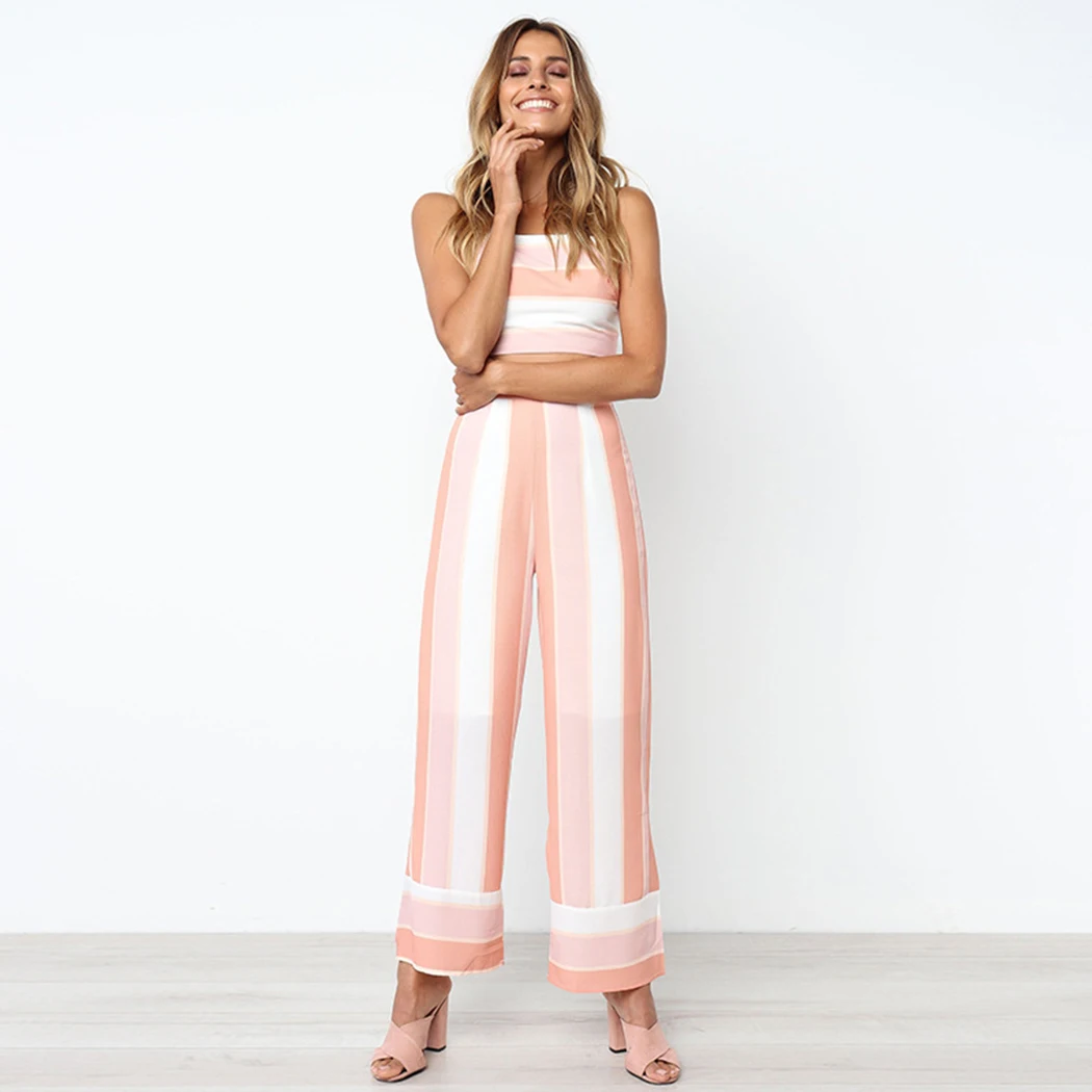 Off Shoulder Sexy Bodysuit Two Piece Wide Leg Pant Jumpsuits For Women