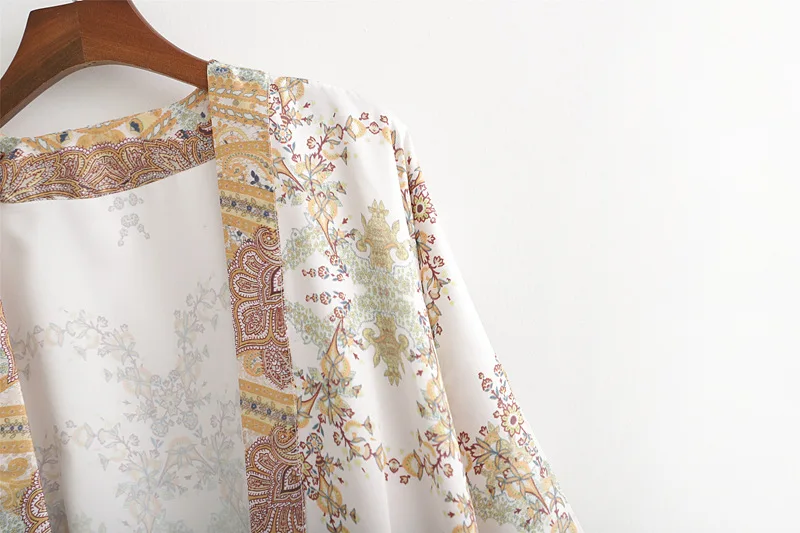  H.SA Vintage Women Floral Loose Shawl Kimono Cardigan Boho Long Shirt Casual Chiffon Bikini Cover U