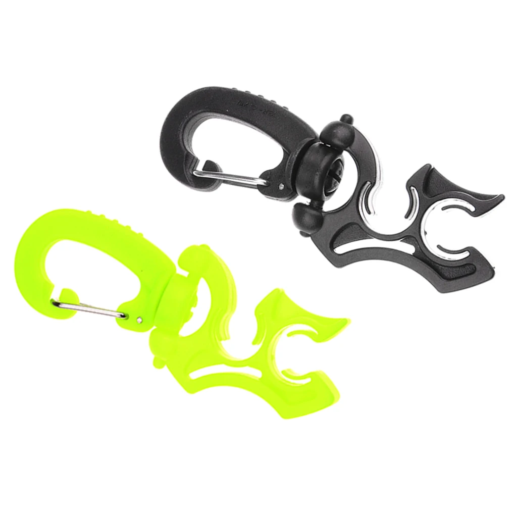 2Pcs Scuba Diving Underwater Plastic Double BCD Hose Holder With Clip Hook 100 X 35mm  Black,Yellow