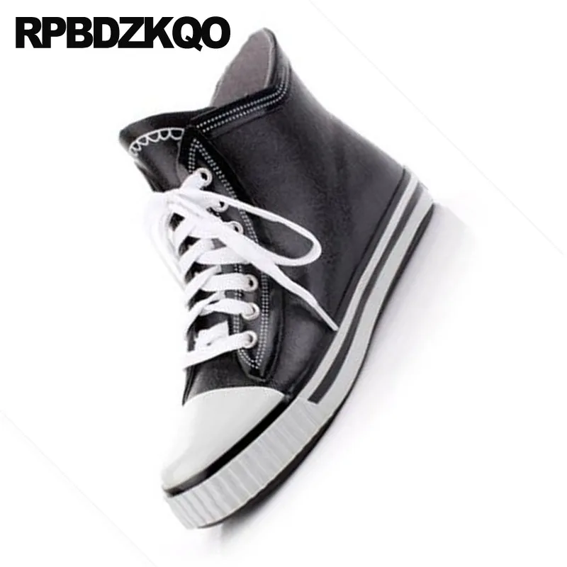 Taille De Chaussons À Mode Dentelle Étanche Cheville Sneakers Bottes forme Semelles Épaisses Noir Chaussures Plus Up Piste Formateur Plate Hommes Grande Haute 4qvaOwv1