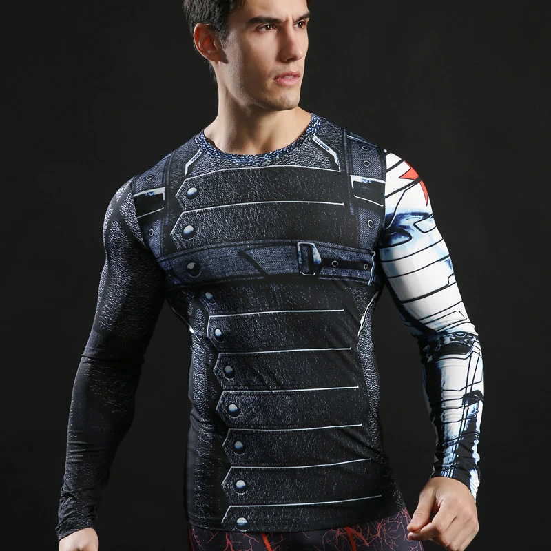 Брендовая мужская футболка супергероя Marvel, футболки с длинным рукавом, футболки для фитнеса Супермена, 3D футболки, компрессионная рубашка, мужские колготки - Цвет: AF574