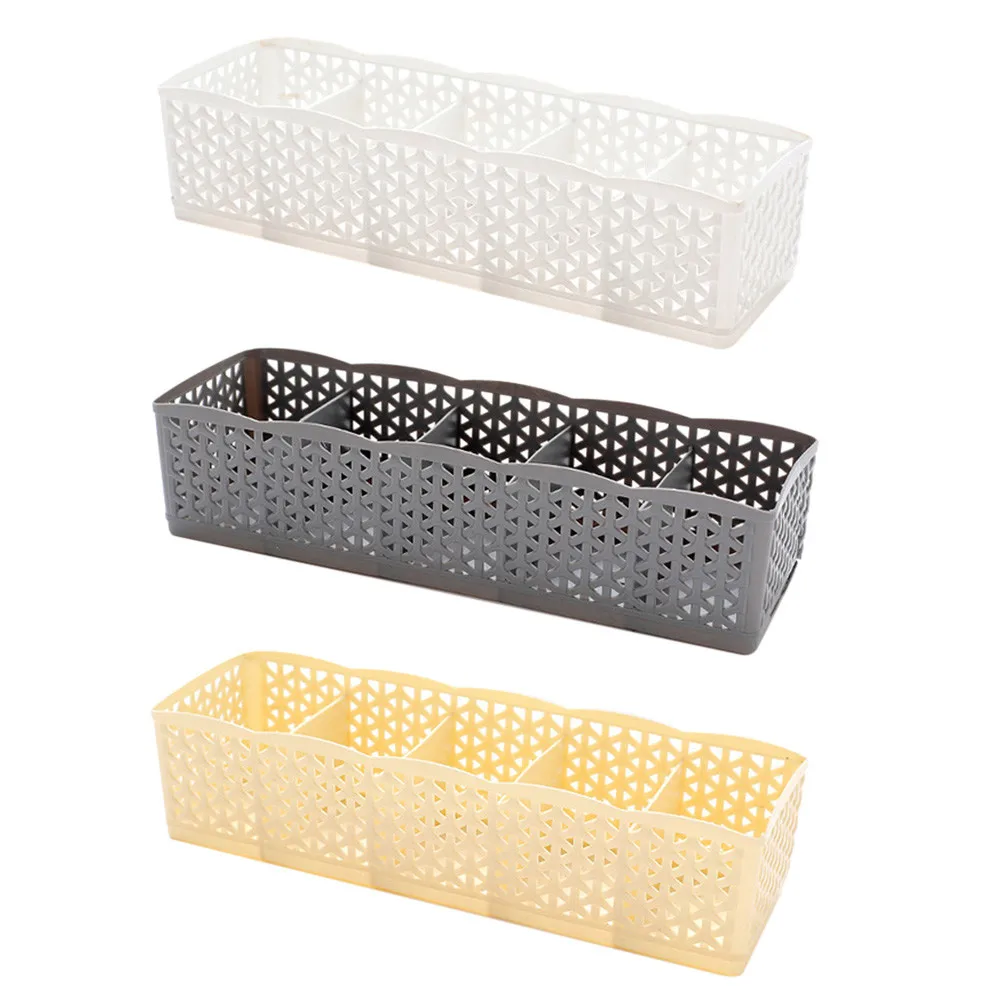 

5 Cells Plastic Organizer Storage Box Tie Bra Socks Drawer Cosmetic Divider High Quality Housekeeping Container Organizers #30