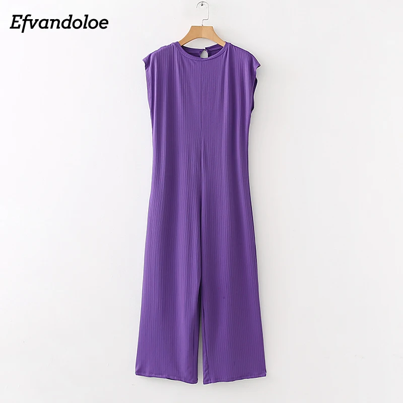 Efvandoloe Women Purple Long Jumpsuit Sleeveless Loose Jumpsuits monos largos 2018 Rompers Womens