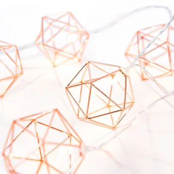 

battery string lights Birghday Party Decoration 1.5m 10 Lights Nordic Style Rose Gold Hexagonal Light String