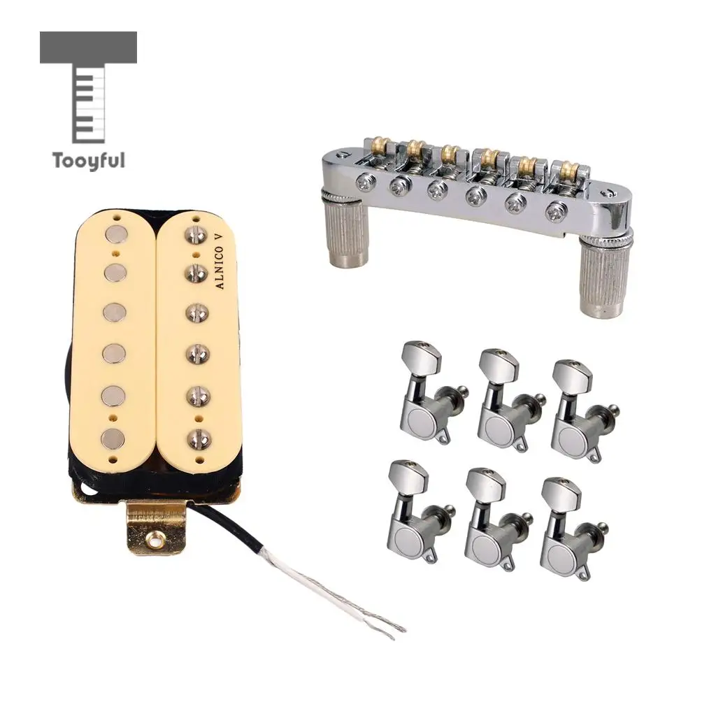 1 Set Roller Saddle Tune-o-matic Bridge+Double Coil Humbucker Pickup+6R Tuning Pegs Machine Heads for LP Electric Guitar Parts