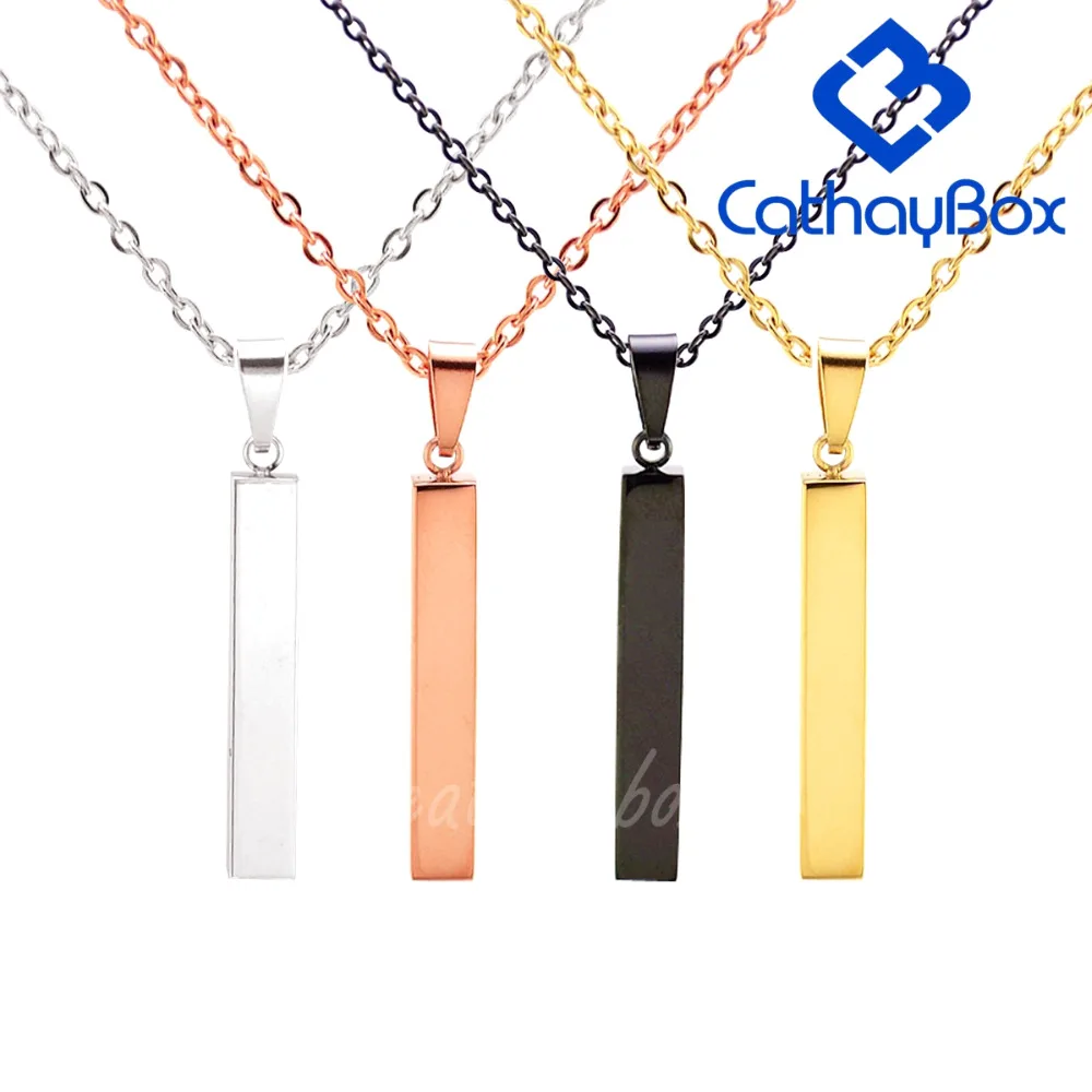 

50PCS/Lot Gold Rose Gold Silver Tone Stainless Steel Solid Blank Bar Charm Pendant For Buyer Own Engraving