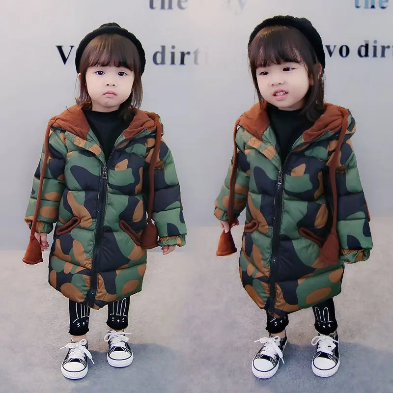 COOTELILI 73-120cm  Fashion Camouflage X-long Winter Jackets Girls Hooded Warm Thicken Coat For Boys Windproof Kids Clothes  (11)