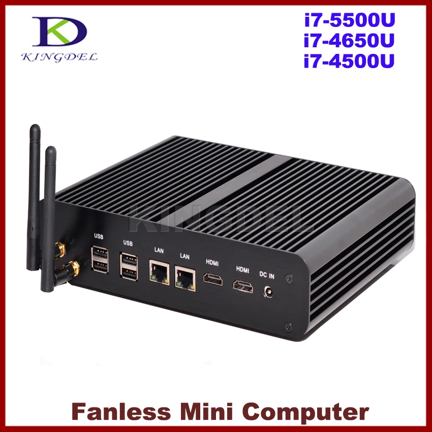 Kingdel Win10 Mini PC i7 5500U Broadwell CPU Intel NUC Fanless Computer Core i7 4650U/i7-4500U Haswell,2*LAN+2*HDMI+SPDIF,Wifi