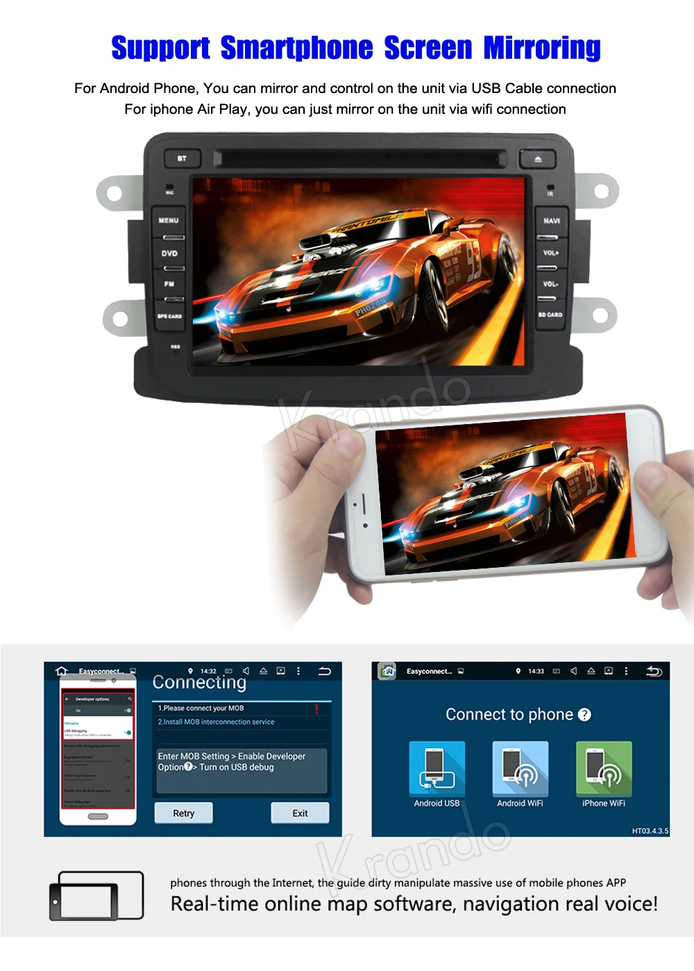 Cheap Krando 7" Android 8.0 car navigation multimedia system for RENAULT DUSTER audio radio gps dvd player WIFI 3G DAB+ 4