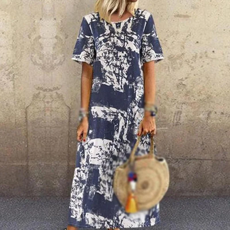 Женское платье Национальный ветер печати круглый вырез короткий рукав