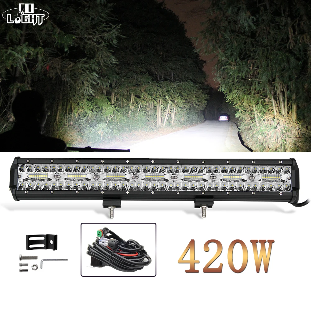 Goede Co Licht 420W 3 Rijen Led Licht Bar Auto 20 Inch Spot Flood Combo Beam Led Bar Voor vrachtwagens Atv Tractor Jeep Auto Werklamp 12V 24V