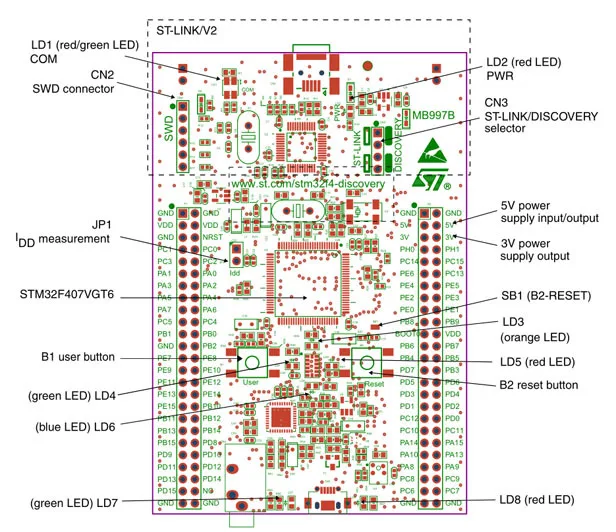 STM32F4DISCOVERY STM32F407VGT6 STM32F407 STM32 ARM Cortex-M4 макетная плата (1 Мб флэш) + 17 модули комплект = Open407V-D посылка B