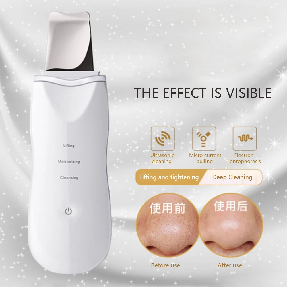 

Hot Skin Scrubber Facial Pore Cleaner Machine Ultrasonic Ion Deep Cleaning Acne Blackhead Remover USB Rechargeable Peeling Tone
