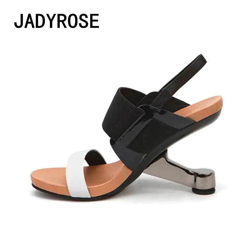 

Gladiator Women Summer Sandals Real Leather Mixed Color Ladies Dress Party Sandalias 8cm Metal Strange Wedge Heels Formal Pumps