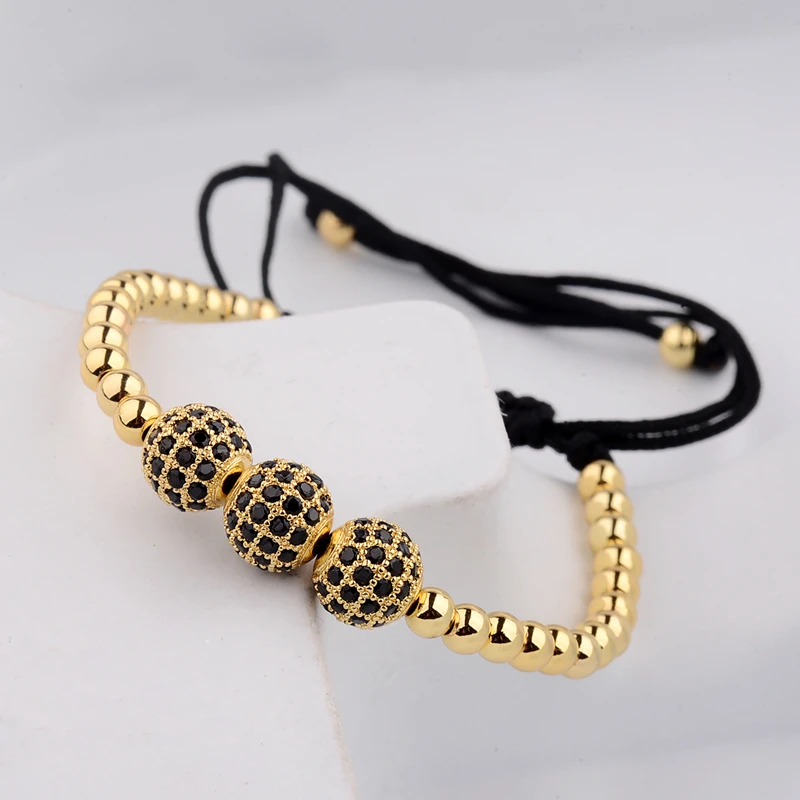 

DOUVEI New Gold Diy Design Pave CZ Ball Charm Bracelet Men Women Braided Macrame Copper Beads Jewelry Gift For Men Women