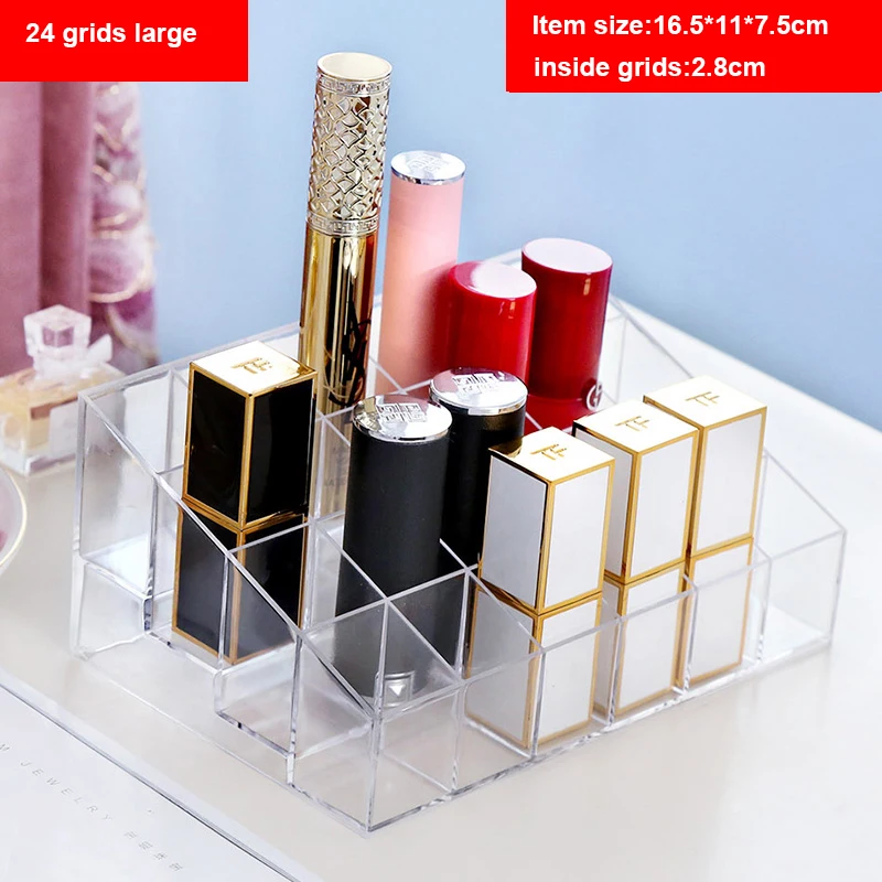 

24 Grid Acrylic Makeup Organizer Storage Box Cosmetic Box Lipstick Jewelry Box Case Holder Display Stand make up organizer A77
