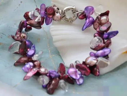 

FREE SHIPPING>>>@@ 3735 2row baroque tail purple red pearl crystal bracelet