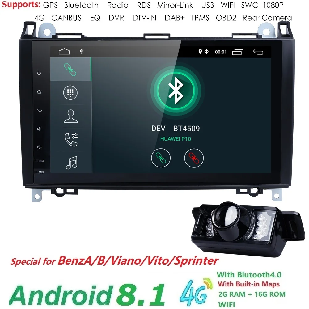 

9"2 din AutoRadio Android 8.1 Car Multimedia Player for Mercedes Sprinter Vito W639 Viano Benz B200 W169 W245 W906 Een B BT Wifi