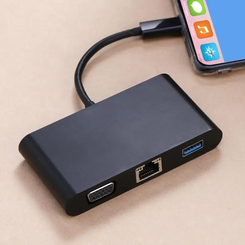 Алюминиевый сплав 1080 P Тип с разъемами типа C и USB3.0+ RJ45 LAN+ VGA+ Тип-C+ 3,5 мм аудио Порты и разъёмы адаптер мульти-Порты и разъёмы Тип-конвертер