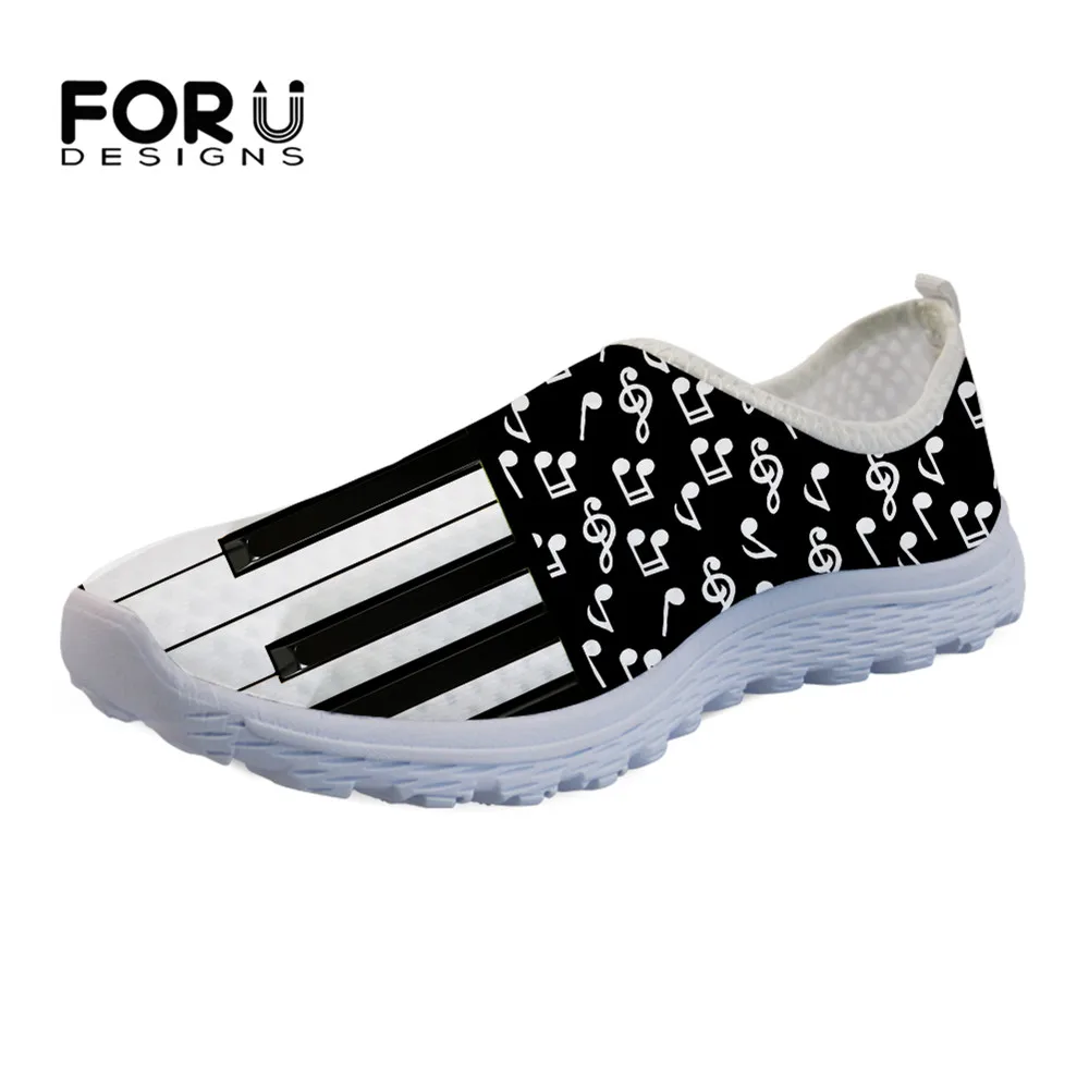 

FORUDESIGNS 3D Piano with Music Note Fashion Women's Sneakers Flats Summer Breathable Mesh Slip-on Ladies Loafers Women Zapatos