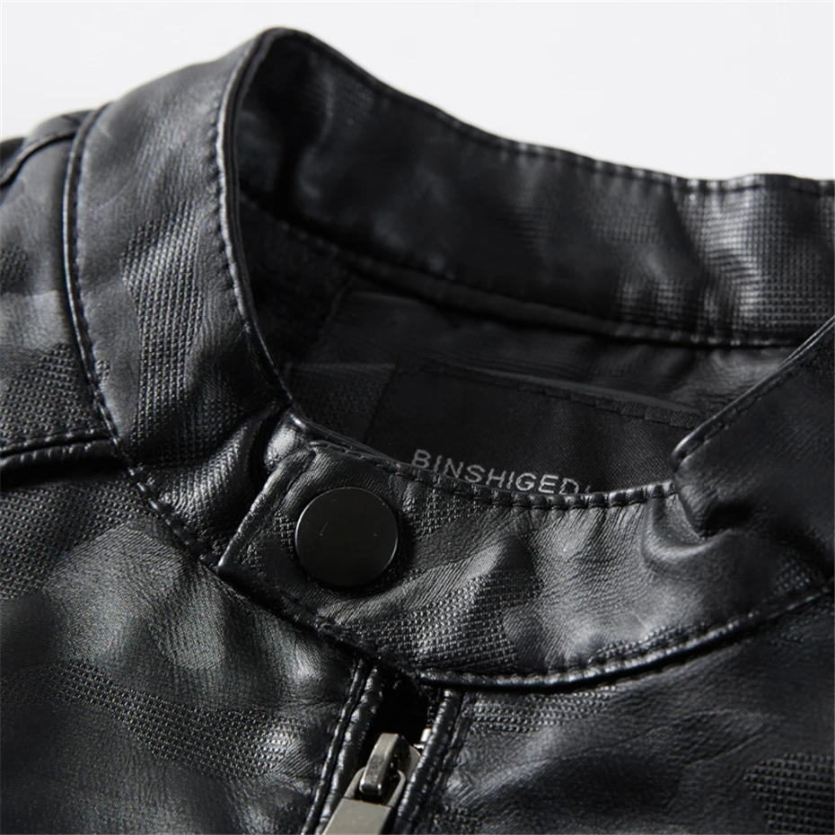 Весенне-осенняя куртка из искусственной кожи, мужская приталенная куртка со стоячим воротником, куртки с длинным рукавом, одноцветная повседневная кожаная куртка WN29